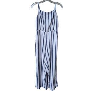 Old Navy Linen Blend Wide Leg Cropped Stripped Jumpsuit White-Blue Size M
